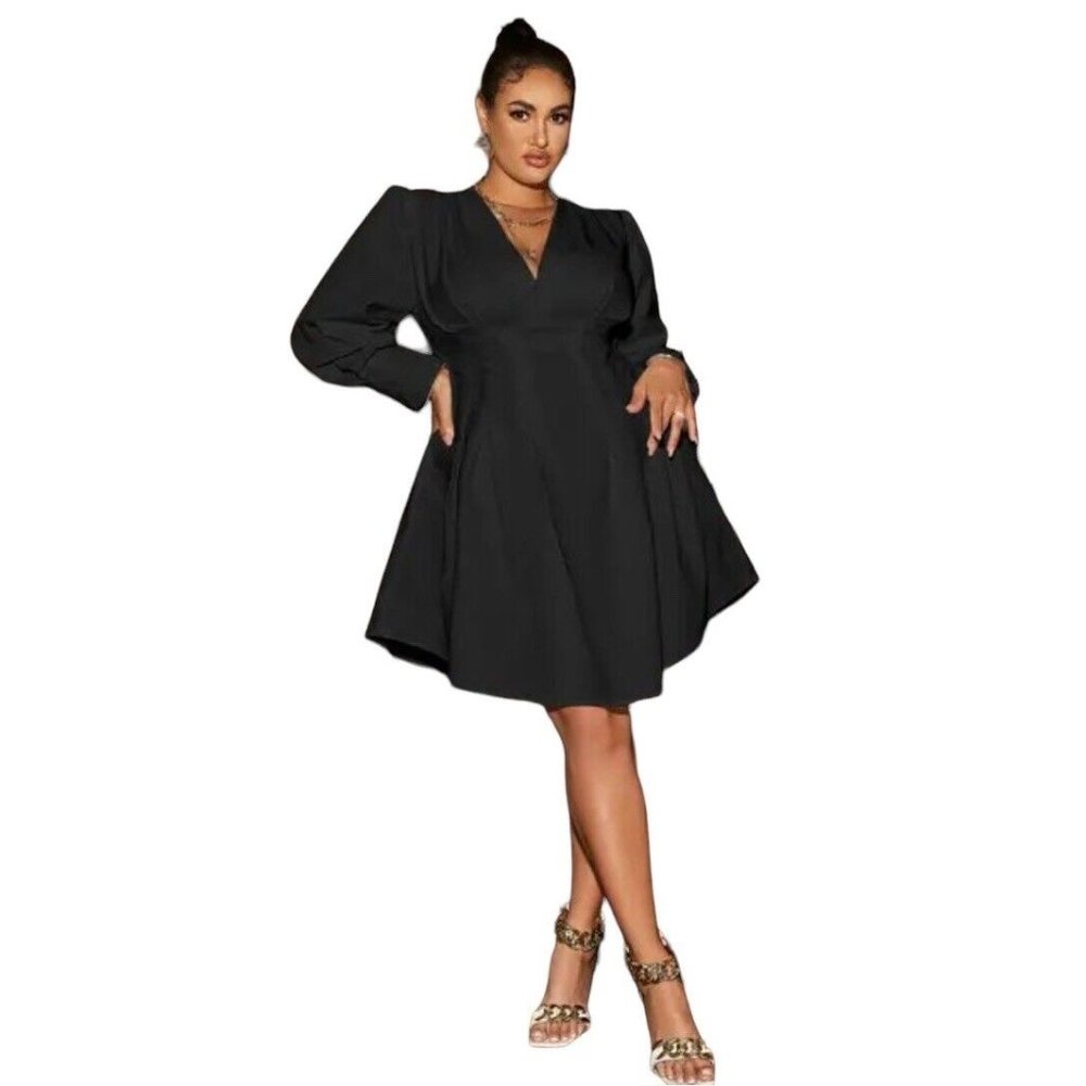 Simplee Plus Women A-Line V-Neck Party Little Black Dress Size 1XL NWT Fit Flare